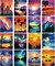 16-Piece Pre-Drawn Sunset Landscape Canvas Set, 8" x 10" Stretched Printed Canvases for Adults, Sip & Paint DIY Art Kit for Artists, Christmas Parties & Adult Date Nights